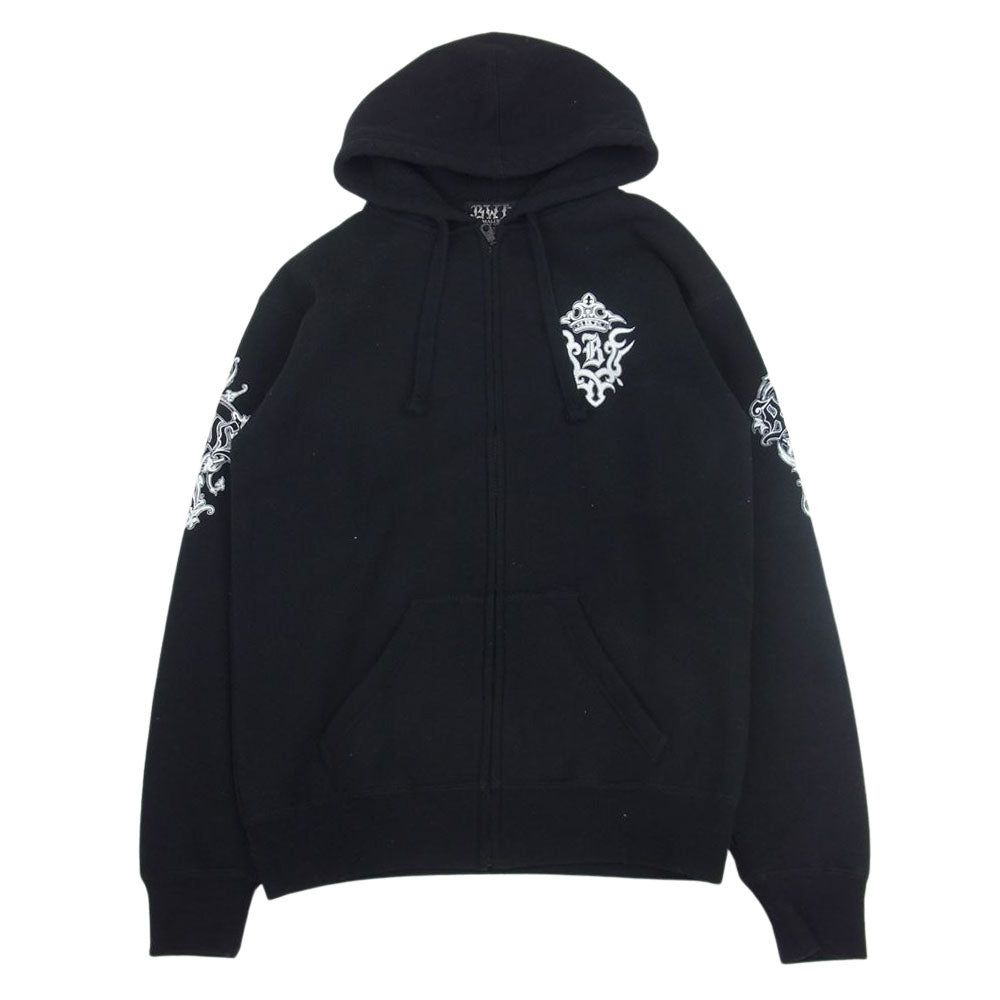 BILL WALL LEATHER ビルウォールレザー BWL Hooded Sweatshirt 裏起毛 フルジップ スウェット パーカー ブラック系 S【中古】