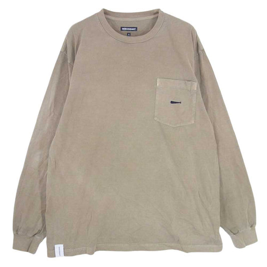 DESCENDANT ディセンダント CACHALOT カシャロ ロングスリーブ 長袖 ポケット Tシャツ ロンT クジラ 刺繍 カーキ系 1【中古】