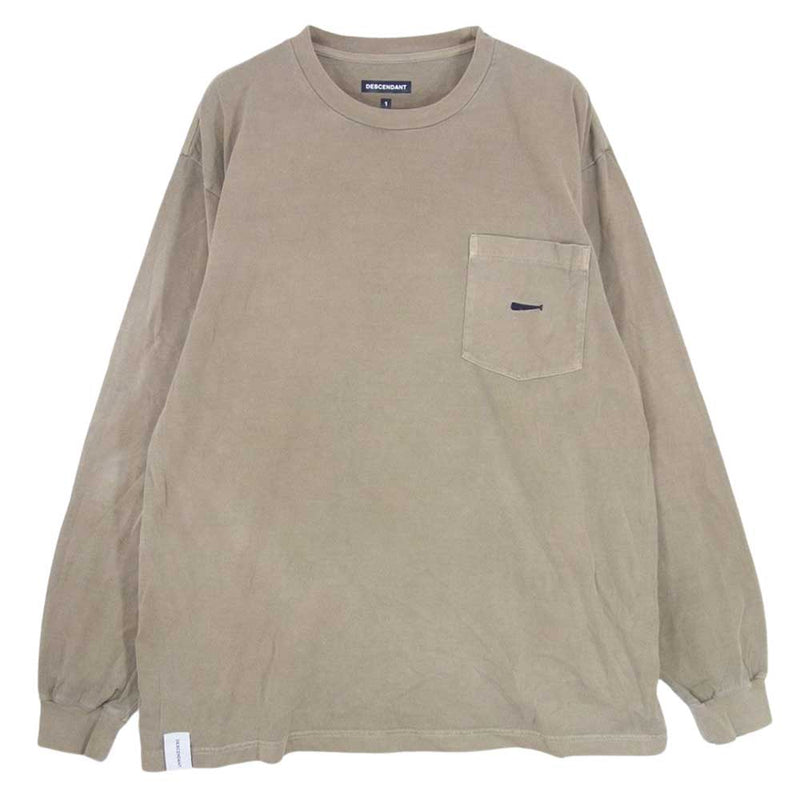 DESCENDANT ディセンダント CACHALOT カシャロ ロングスリーブ 長袖 ポケット Tシャツ ロンT クジラ 刺繍 カーキ系 1【中古】