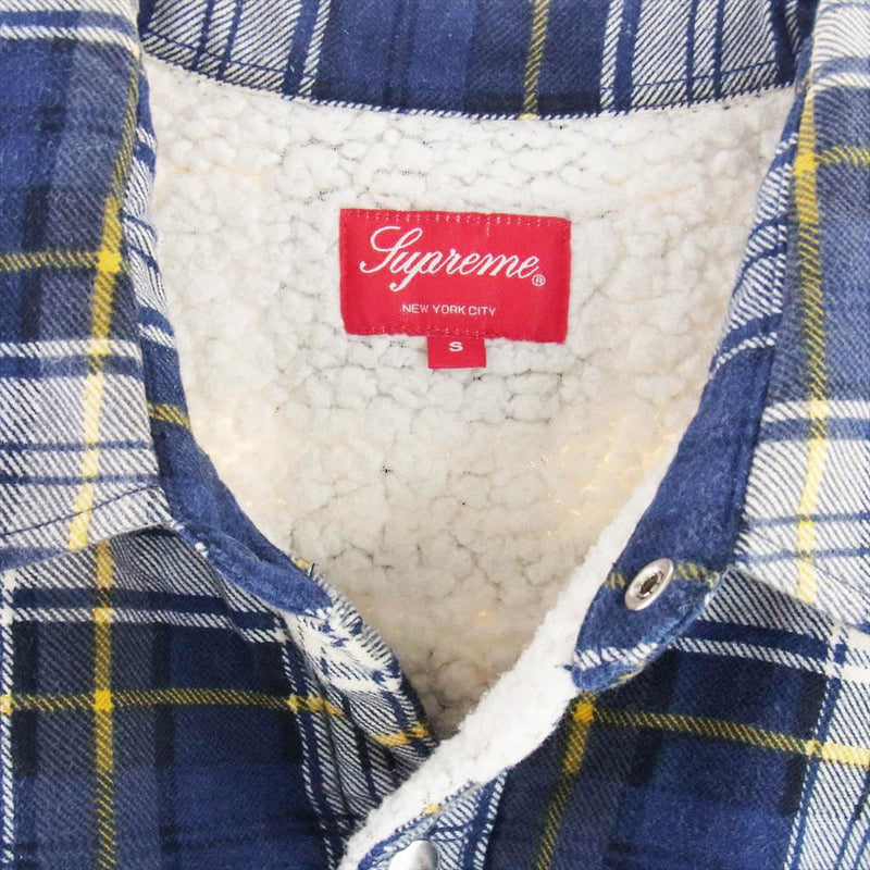 Supreme シュプリーム 15AW Flannel Sherpa Shirt フランネル シェルパ シャツ チェック ジャケット 内ボア ブルー系 マルチカラー系 S【中古】