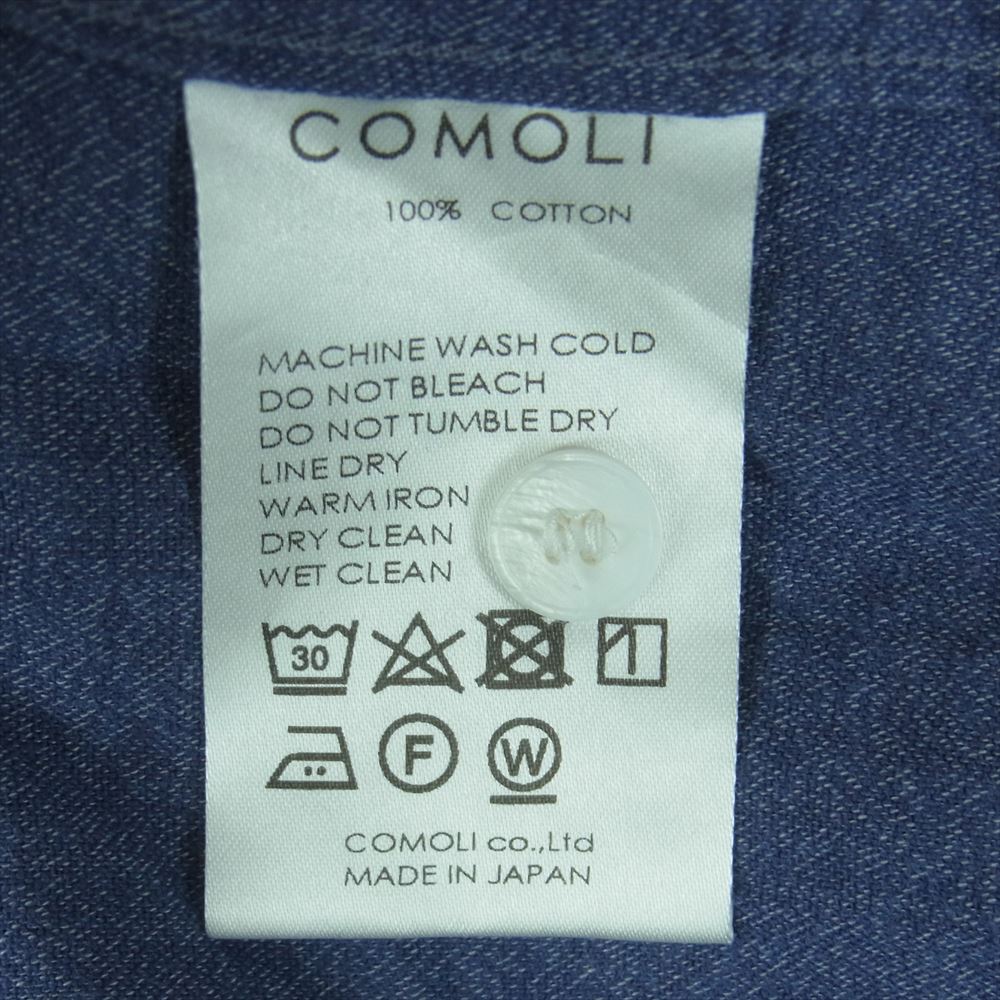 COMOLI コモリ 21AW U03-02005 ヨリ杢 ワーク 長袖 シャツ コットン 日本製 インディゴブルー系 2【中古】