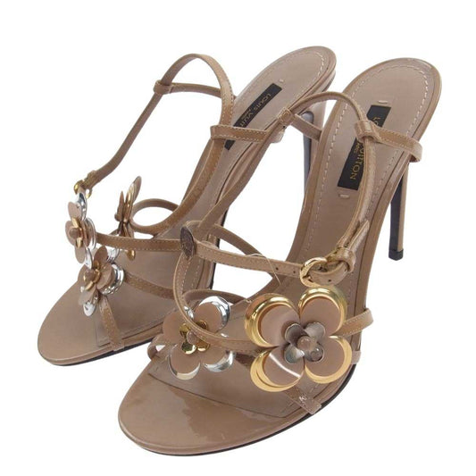 LOUIS VUITTON ルイ・ヴィトン フラワー ストラップ ハイヒール サンダル ライトブラウン系 37【中古】