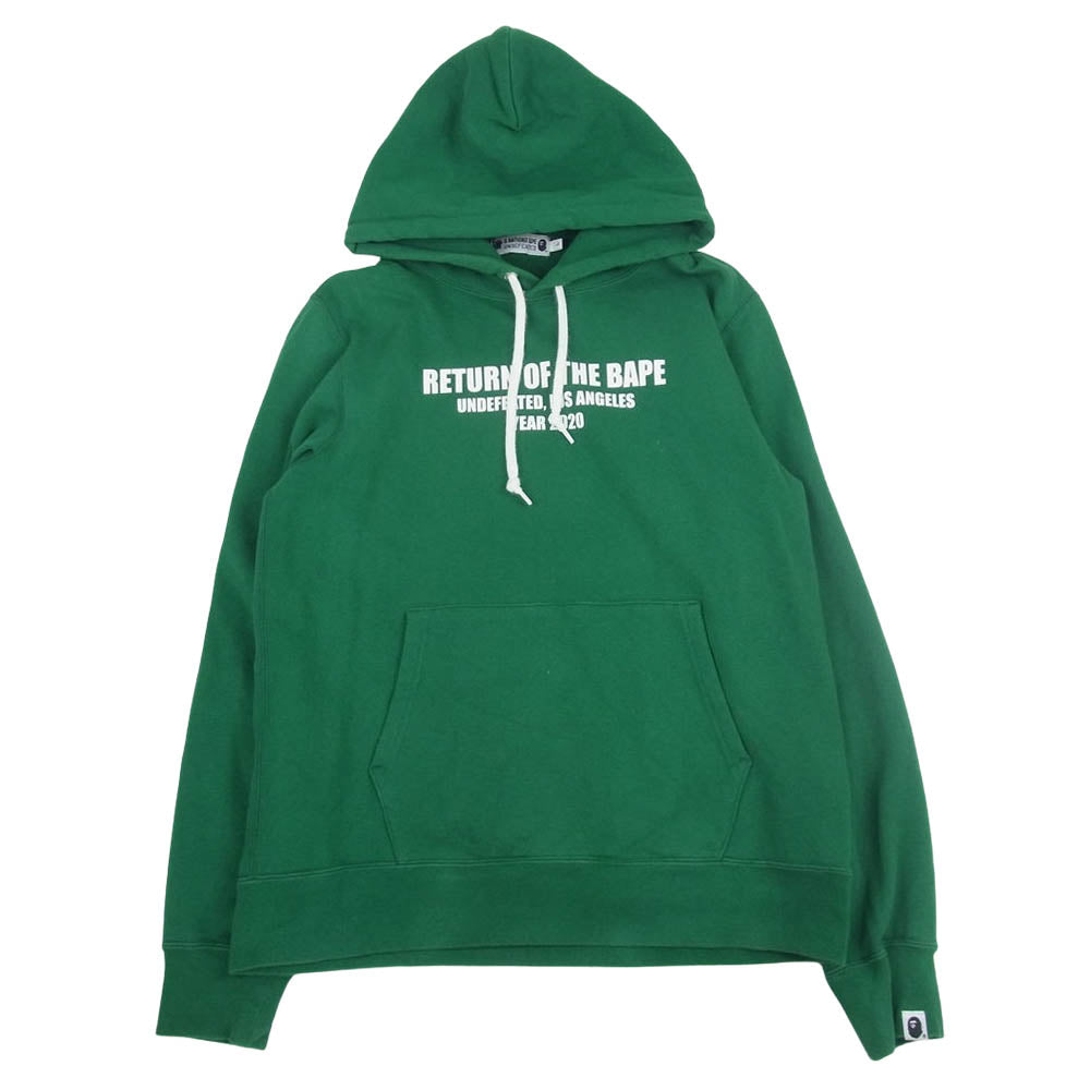 A BATHING APE アベイシングエイプ 001PPG731903X × UNDEFEATED PULLOVER HOODIE アンディフィーテッド プルオーバー スウェット パーカー グリーン系 L【中古】