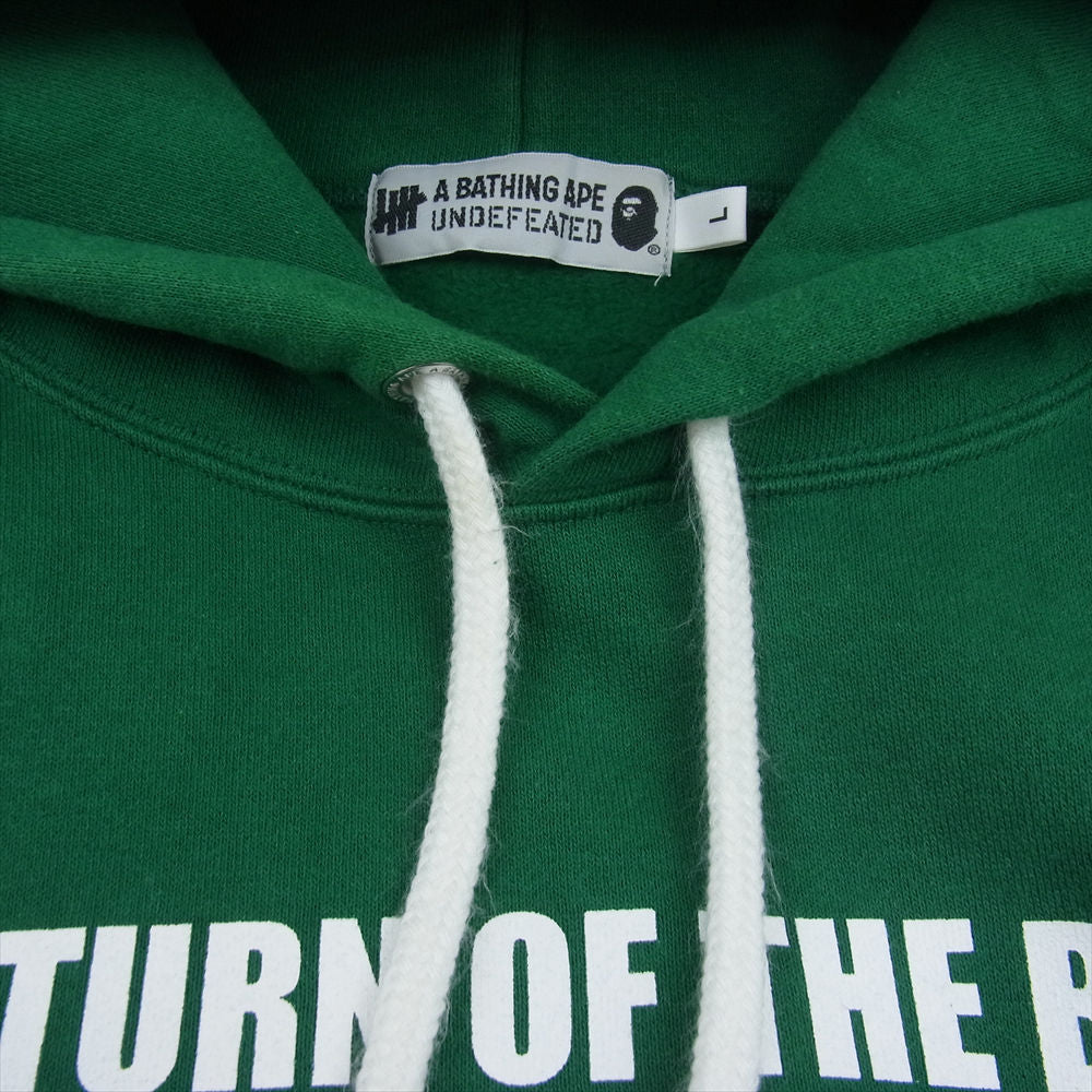 A BATHING APE アベイシングエイプ 001PPG731903X × UNDEFEATED PULLOVER HOODIE アンディフィーテッド プルオーバー スウェット パーカー グリーン系 L【中古】