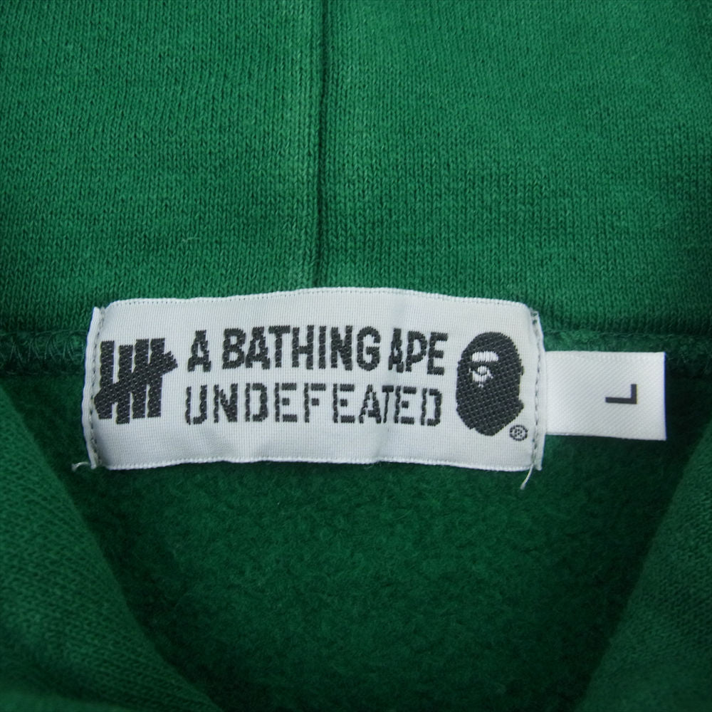 A BATHING APE アベイシングエイプ 001PPG731903X × UNDEFEATED PULLOVER HOODIE アンディフィーテッド プルオーバー スウェット パーカー グリーン系 L【中古】