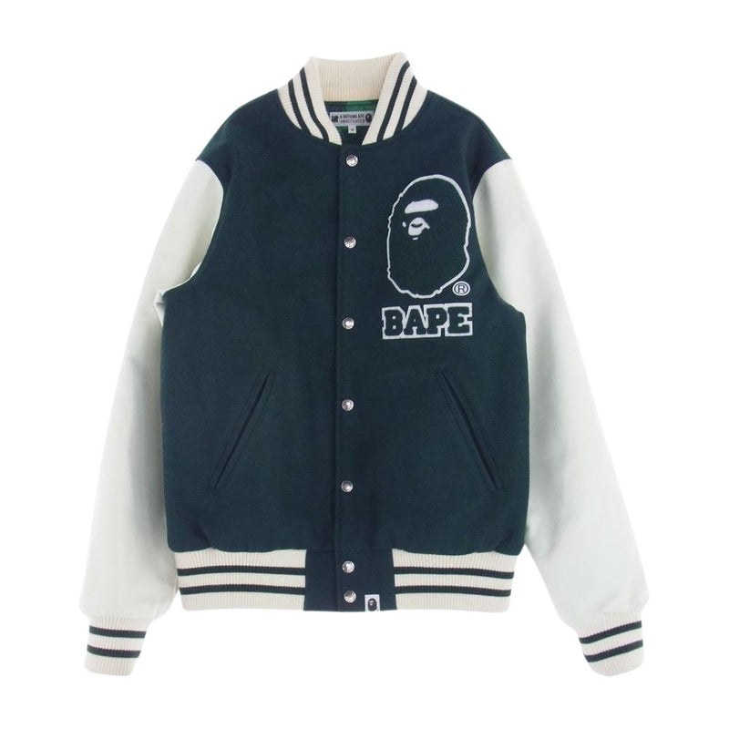 A BATHING APE アベイシングエイプ 20AW × UNDFTD VARSITY JACKET アンディフィーテッド バーシティジャケット スタジャン グリーン  ホワイト系 グリーン系 M【中古】