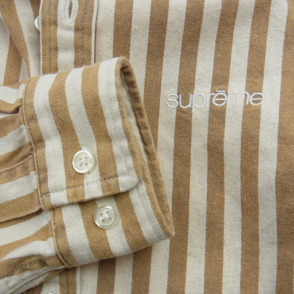 Supreme シュプリーム 19AW Denim Shirt Tan Stripe デニム ストライプ 長袖 シャツ ライトブラウン系 オフホワイト系 S【中古】