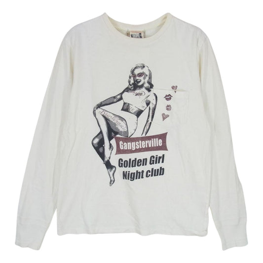 GLADHAND & Co. グラッドハンド × GANGSTERVILLE ギャングスタービル ガールプリント 長袖 Tシャツ ロングスリーブ ロンT オフホワイト系 S【中古】