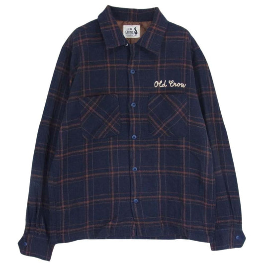オールドクロー 18AW 0C-18-AW-13 チェック フランネル シャツ 長袖 ロゴ刺繍 ネイビー系 ブラウン系 S【中古】