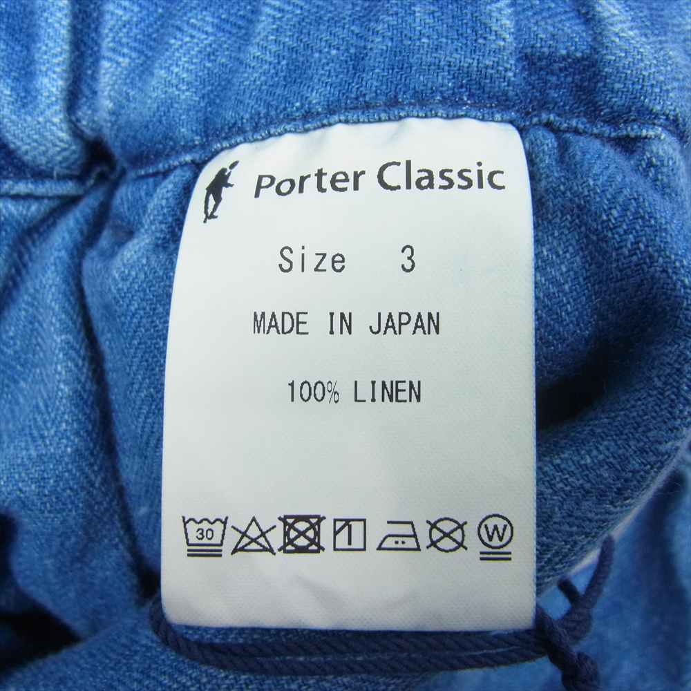PORTER CLASSIC ポータークラシック 23SS PC-021-2202-41-3 INDIGO LINEN PANTS インディゴ リネン パンツ インディゴブルー系 3【中古】