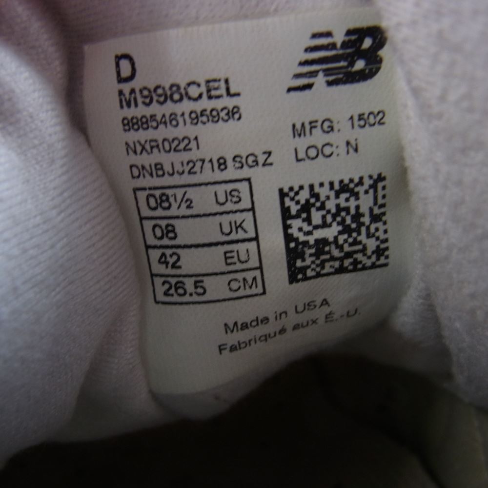 NEW BALANCE ニューバランス M998CEL MADE IN USA アメリカ製 ローカット スニーカー グレー系 26.5cm【中古】