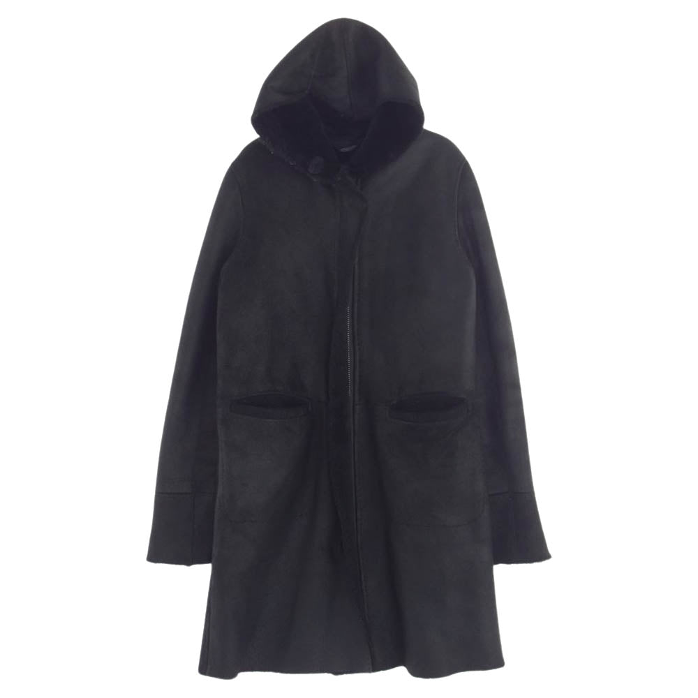 シシ フード付き ムートン レザー コート ブラック系【中古】