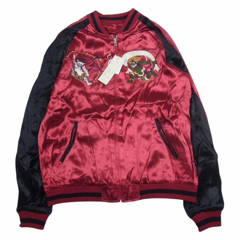 ジャパネスク 3RSJ-020 Wind God Vintage Pattern Embroidered Reversible Souvenir Jacket 風神 刺繍 リバーシブル スーベニア ジャケット レッド系 L【新古品】【未使用】【中古】