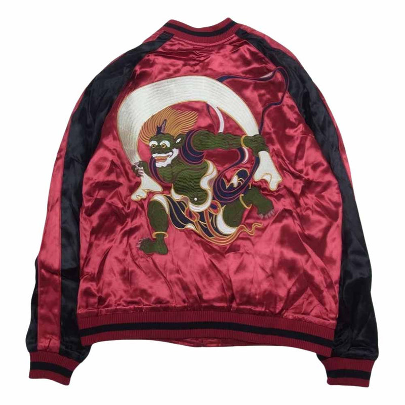 ジャパネスク 3RSJ-020 Wind God Vintage Pattern Embroidered Reversible Souvenir Jacket 風神 刺繍 リバーシブル スーベニア ジャケット レッド系 L【新古品】【未使用】【中古】