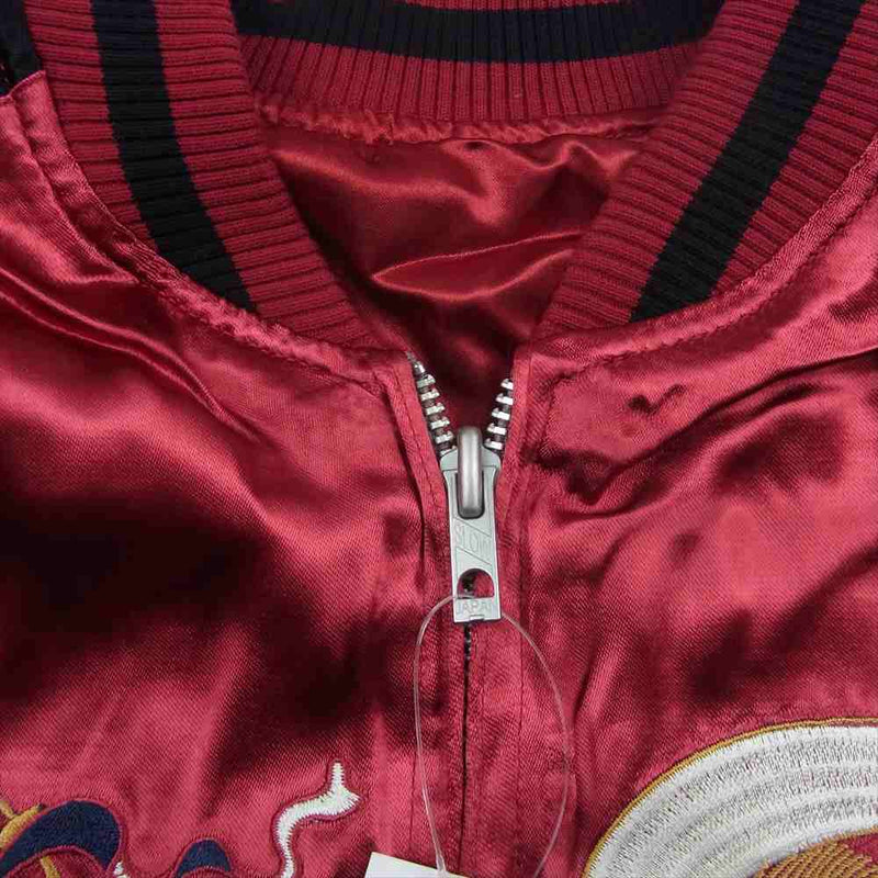 ジャパネスク 3RSJ-020 Wind God Vintage Pattern Embroidered Reversible Souvenir Jacket 風神 刺繍 リバーシブル スーベニア ジャケット レッド系 L【新古品】【未使用】【中古】