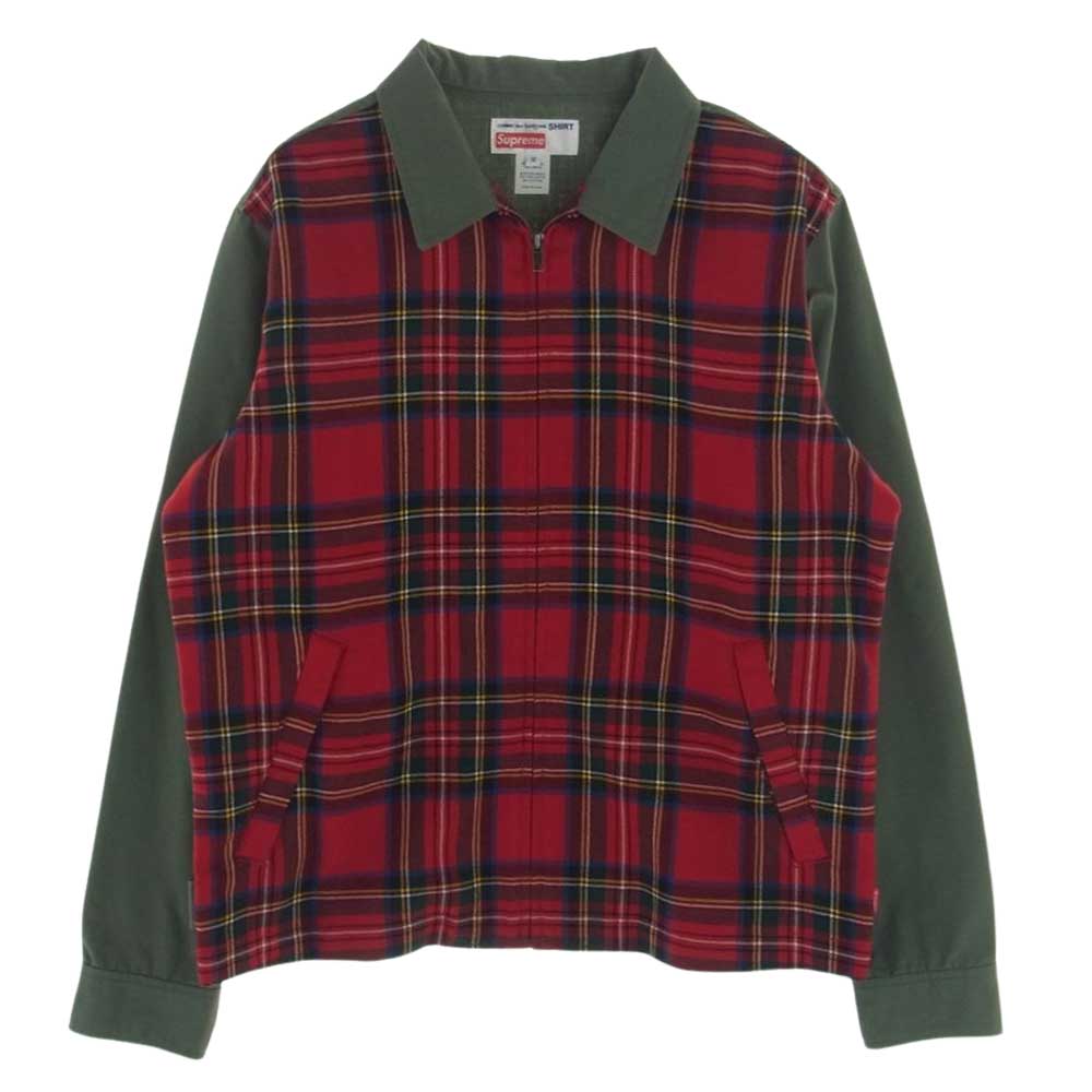 Supreme シュプリーム × COMME des GARCONS SHIRT Work Jacket コムデギャルソンシャツ フロントタータンチェック切替 ジップアップ ジャケット カーキ系 レッド系 M【中古】