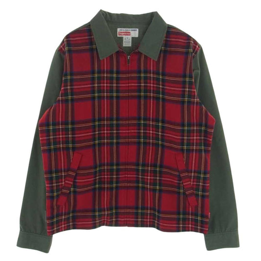 Supreme シュプリーム × COMME des GARCONS SHIRT Work Jacket コムデギャルソンシャツ フロントタータンチェック切替 ジップアップ ジャケット カーキ系 レッド系 M【中古】