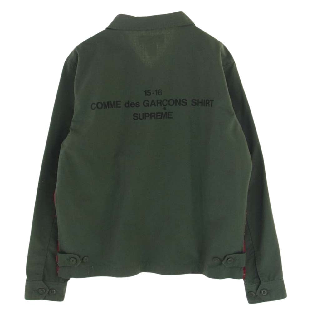 Supreme シュプリーム × COMME des GARCONS SHIRT Work Jacket コムデギャルソンシャツ フロントタータンチェック切替 ジップアップ ジャケット カーキ系 レッド系 M【中古】