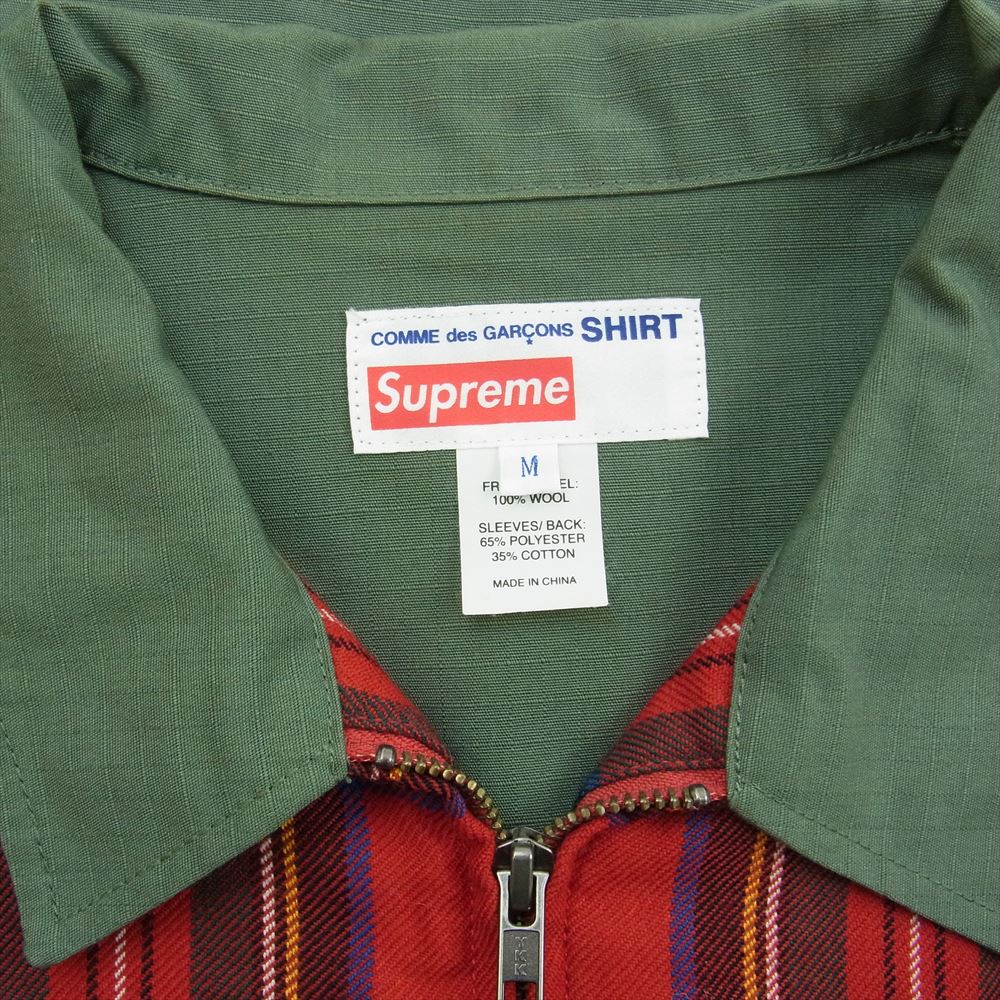 Supreme シュプリーム × COMME des GARCONS SHIRT Work Jacket コムデギャルソンシャツ フロントタータンチェック切替 ジップアップ ジャケット カーキ系 レッド系 M【中古】