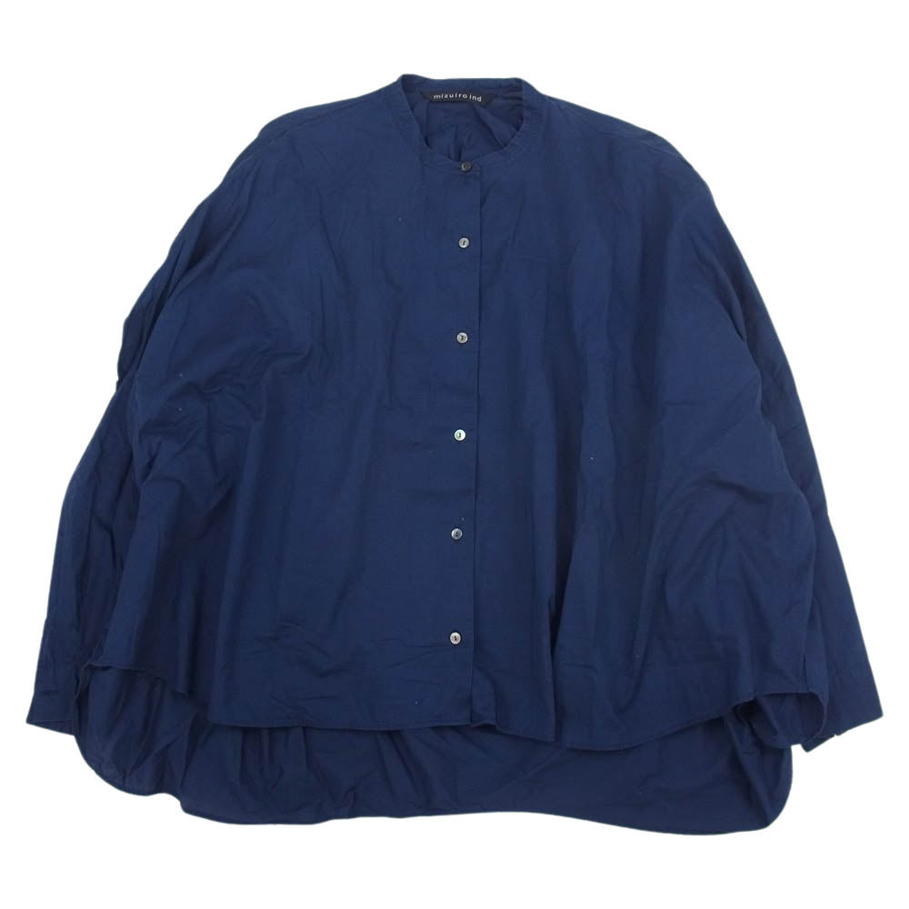 ミズイロインド 丸首 バンドカラー 長袖 シャツ ブラウス ネイビー ネイビー系【中古】