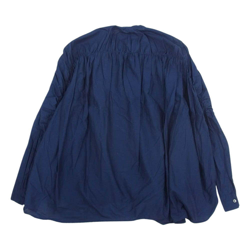 ミズイロインド 丸首 バンドカラー 長袖 シャツ ブラウス ネイビー ネイビー系【中古】