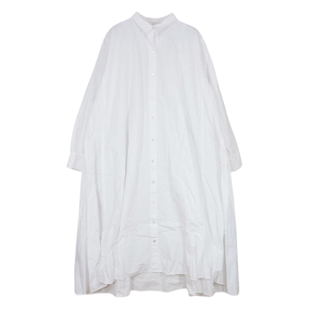 ミズイロインド Aライン フレア レギュラーカラー 長袖 シャツ ワンピース ブラウス ホワイト系【中古】