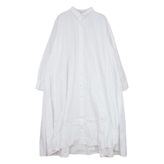 ミズイロインド Aライン フレア レギュラーカラー 長袖 シャツ ワンピース ブラウス ホワイト系【中古】