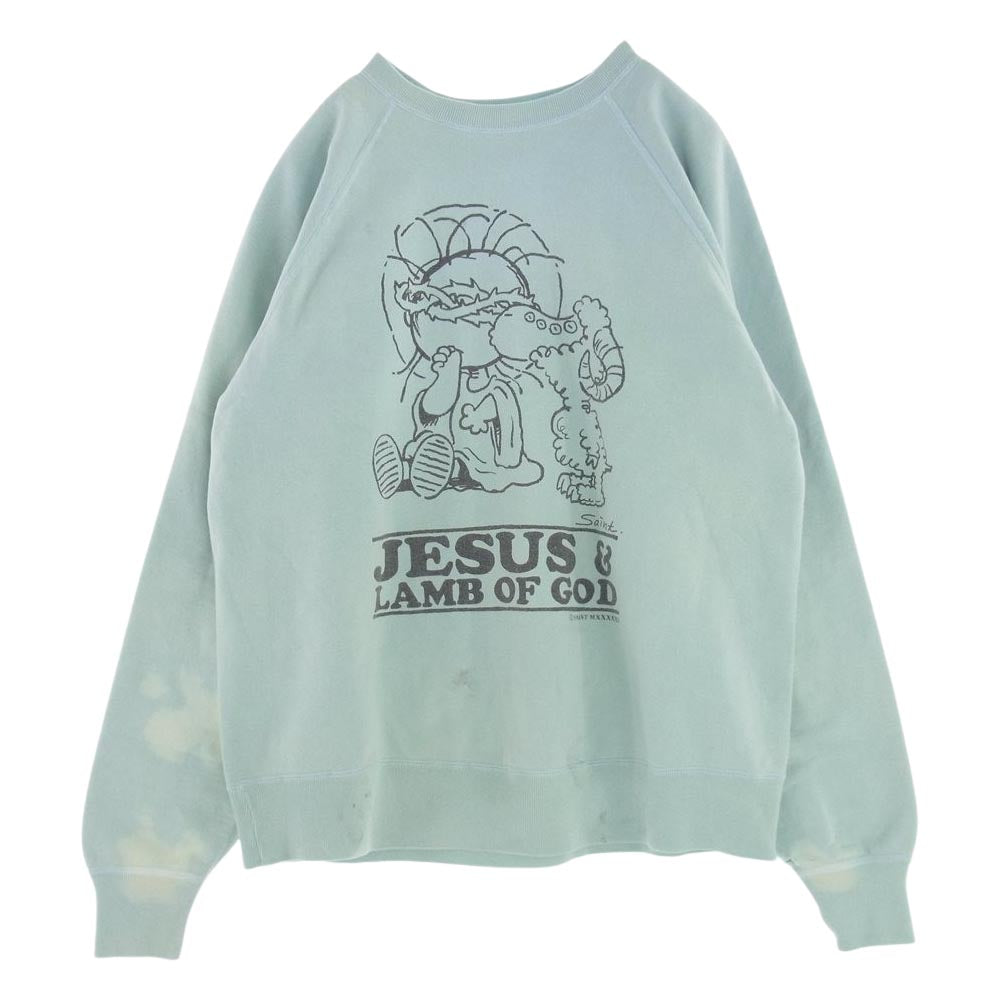 SAINT MICHAEL セントマイケル 23AW SM-A23-0000-024 JESUS CREW NECK SWEAT クルーネック プリント スウェット トレーナー ライトブルー系 XL【美品】【中古】