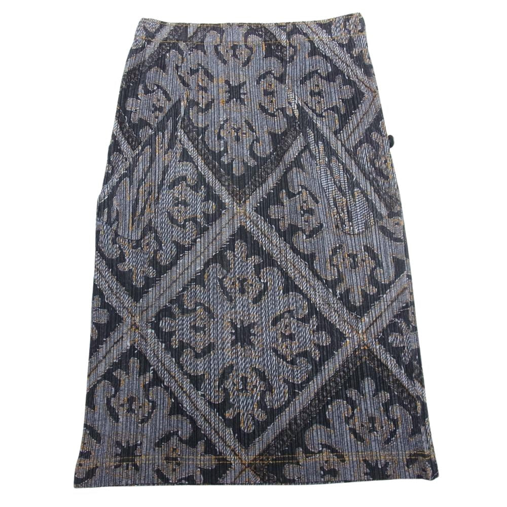 PLEATS PLEASE プリーツプリーズ イッセイミヤケ 09SS PP91-JG562 プリーツ加工 デニム転写 ひざ丈 総柄 スカート ブラック系 4【中古】