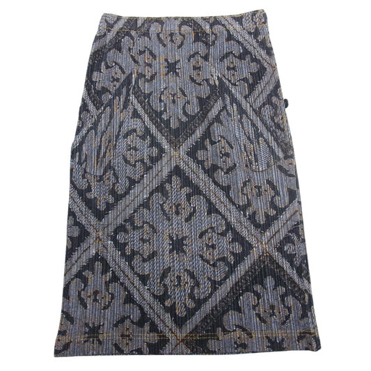 PLEATS PLEASE プリーツプリーズ イッセイミヤケ 09SS PP91-JG562 プリーツ加工 デニム転写 ひざ丈 総柄 スカート ブラック系 4【中古】