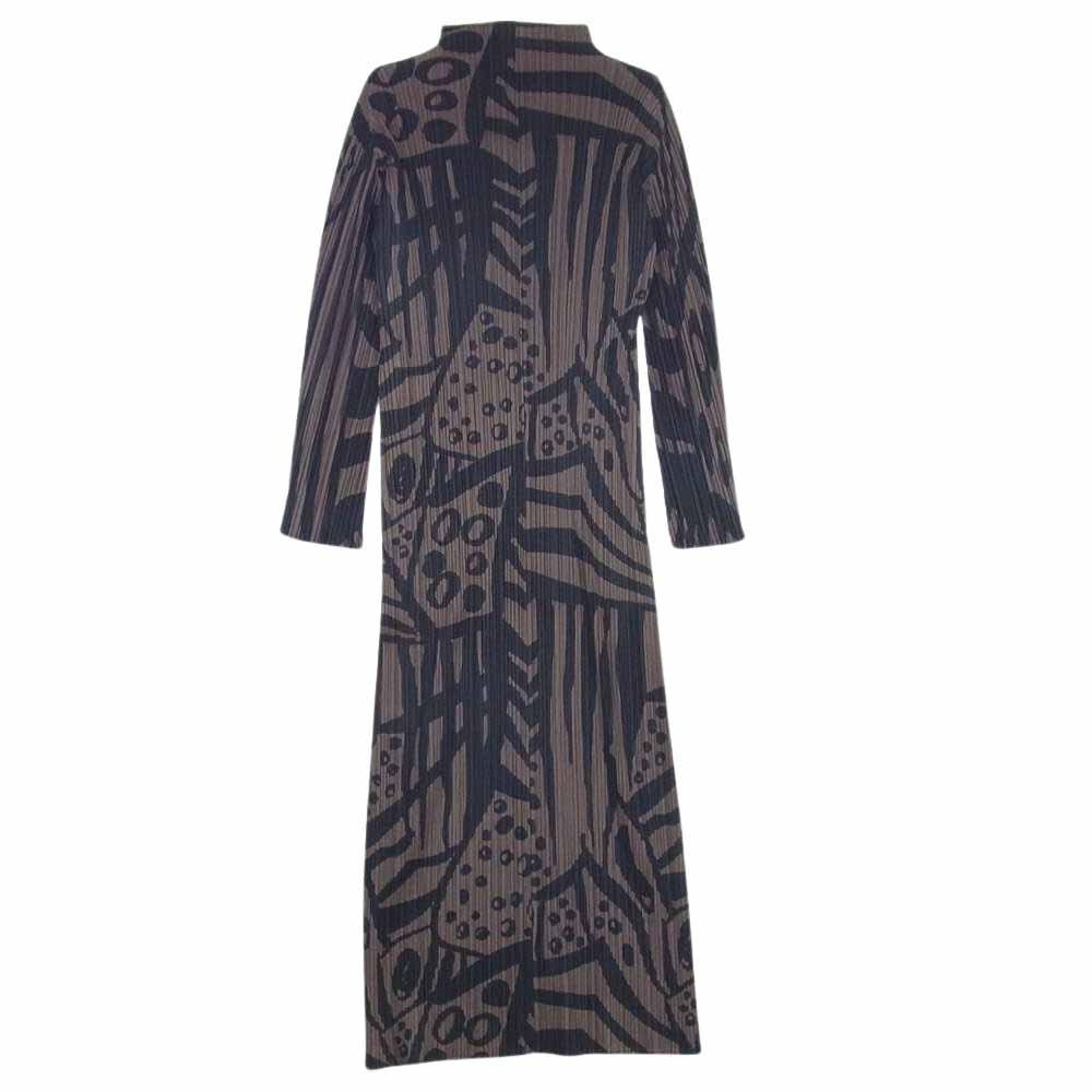 PLEATS PLEASE プリーツプリーズ イッセイミヤケ PP33-JH747 プリーツ加工 総柄 グラフィックプリント ボトルネック ロング ワンピース ブラウン系 4【中古】