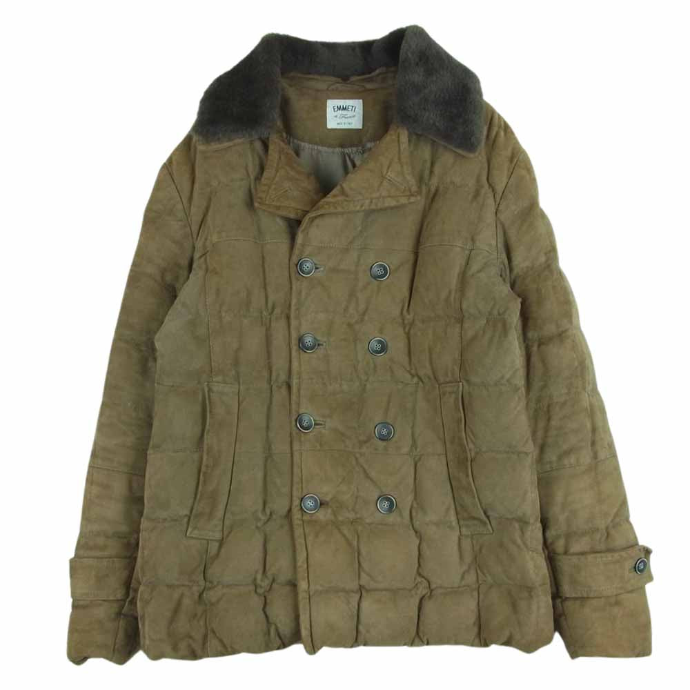 エンメティ 国内正規品 イタリア製 ゴートレザー スエード 襟ムートン着脱式 Pコート ピーコート ダウン ジャケット ブラウン系 48【中古】