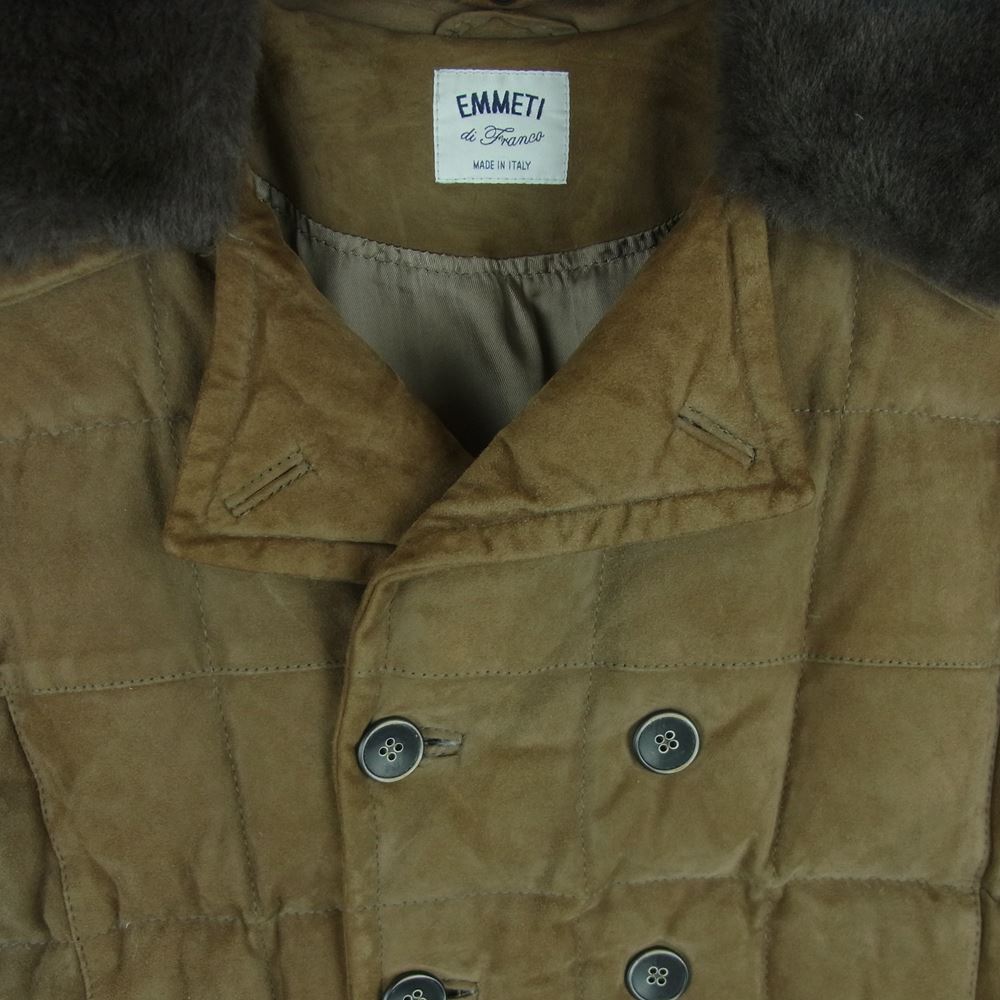 エンメティ 国内正規品 イタリア製 ゴートレザー スエード 襟ムートン着脱式 Pコート ピーコート ダウン ジャケット ブラウン系 48【中古】