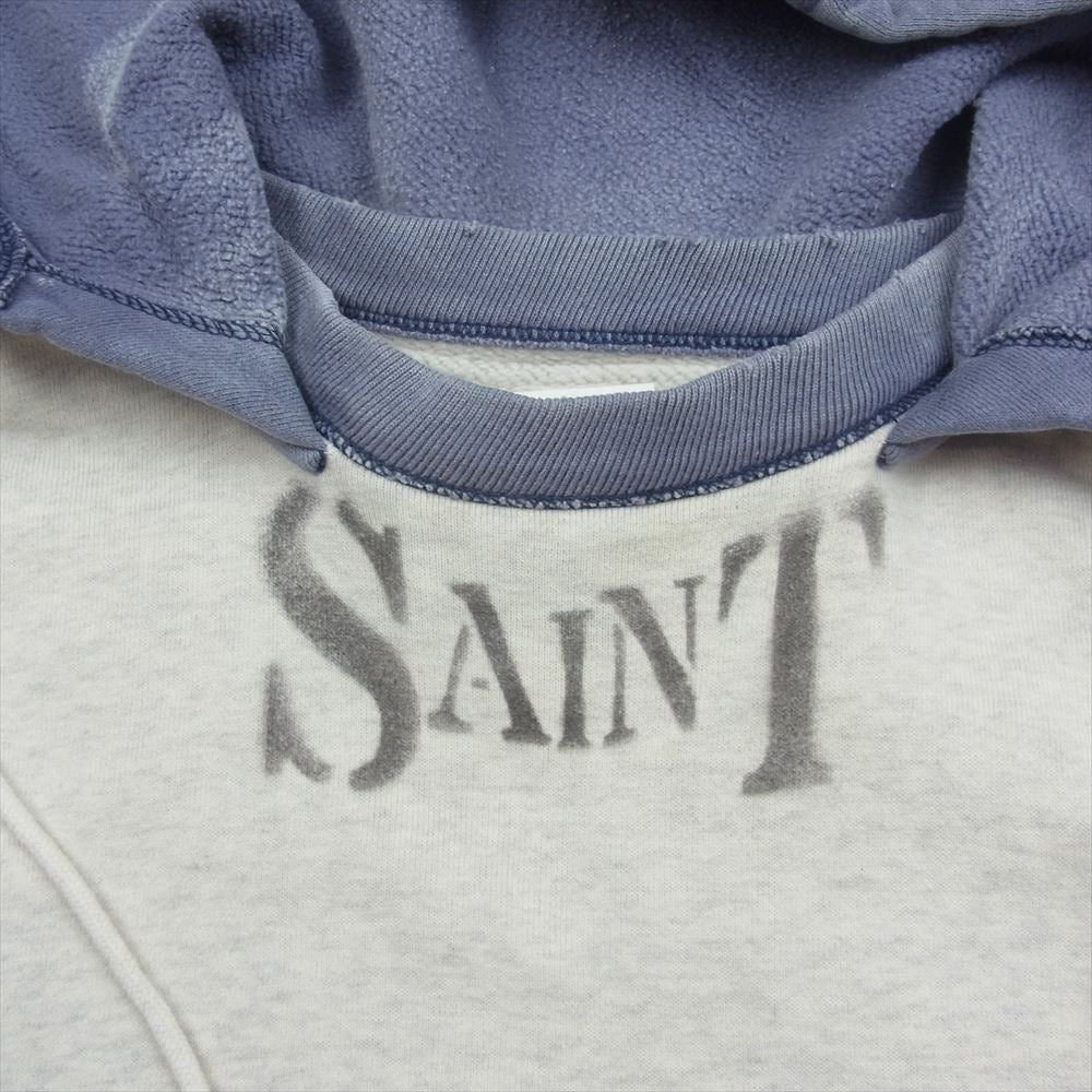 SAINT MICHAEL セントマイケル 21SS SM-S21-0000-026 ステンシル フーディー SAINT Mxxxxxx ネックロゴ プリント ユーズド加工 後付け プルオーバーパーカー グレー系 L【中古】