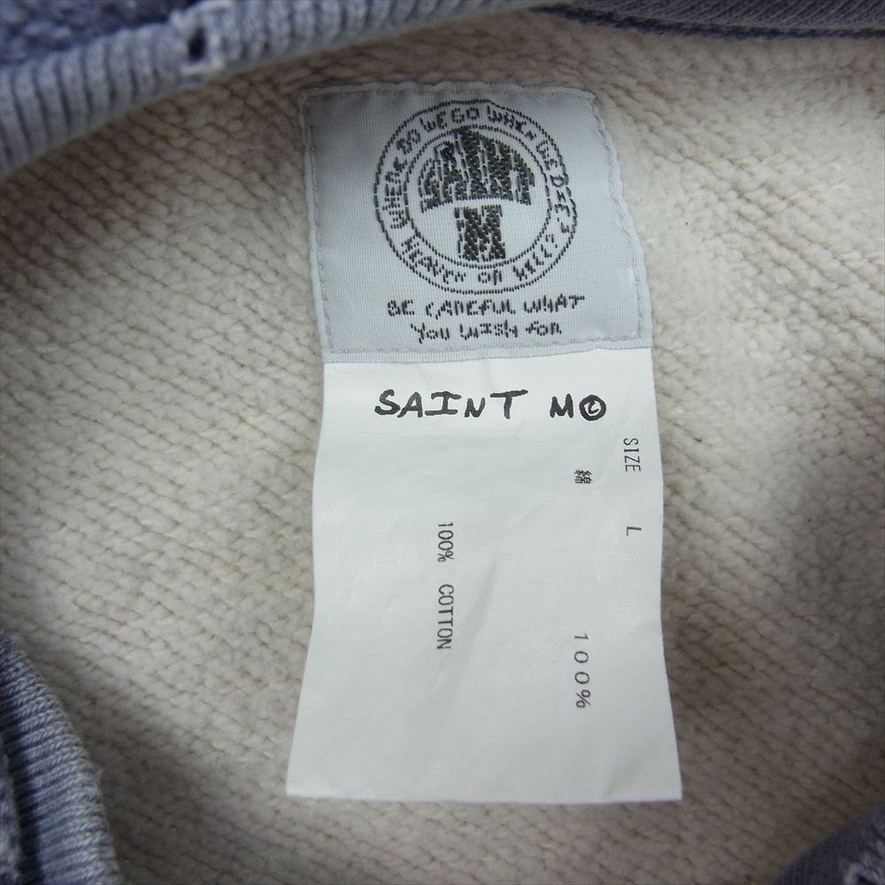 SAINT MICHAEL セントマイケル 21SS SM-S21-0000-026 ステンシル フーディー SAINT Mxxxxxx ネックロゴ プリント ユーズド加工 後付け プルオーバーパーカー グレー系 L【中古】