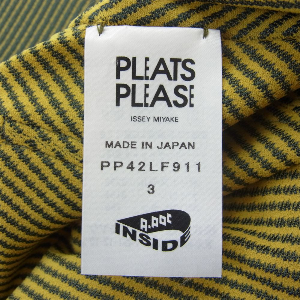 PLEATS PLEASE プリーツプリーズ イッセイミヤケ PP42LF911 A-POC INSIDE レジメンタル イージー パンツ イエロー系 グリーン系 3【中古】