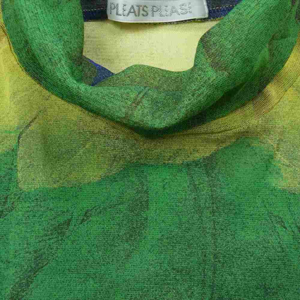 PLEATS PLEASE プリーツプリーズ イッセイミヤケ PP34-JR772 総柄 リーフ柄 マルチカラー ハイネック 長袖 Tシャツ マルチカラー系 5【中古】