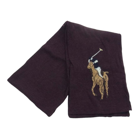 POLO RALPH LAUREN ポロ・ラルフローレン ビッグポニー プリント マフラー ワインレッド系【中古】