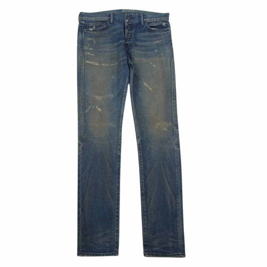 ジョンエリオット ダメージ リペア ボタンフライ ストレート デニム パンツ インディゴブルー系 31【中古】