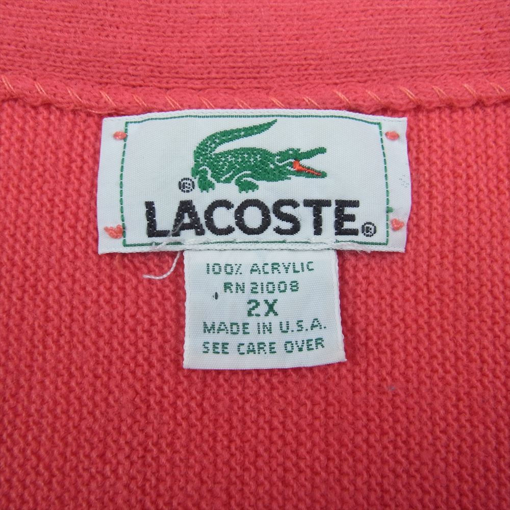 LACOSTE ラコステ 2XL XXL USA製 ワニ ロゴ パッチ カーディガン ピンク系 2X【中古】