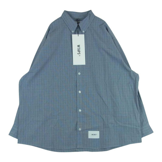 WTAPS ダブルタップス 23AW 232GWDT-SHM02 BD 02 LS COTTON BROADCLOTH TEXTILE PROTECT チェック ボタンダウン 長袖 シャツ グレイッシュブルー系 04【新古品】【未使用】【中古】