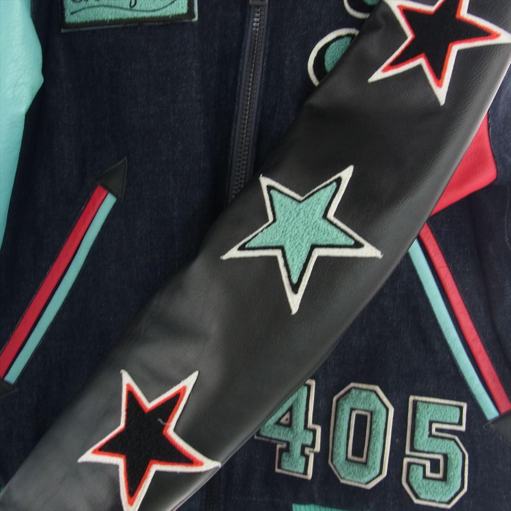 スリーフェイス STADIUM JUMPER 2019 袖カウレザー切替 デニム スタジアムジャンパー スタジャン ジャケット マルチカラー系 S【中古】