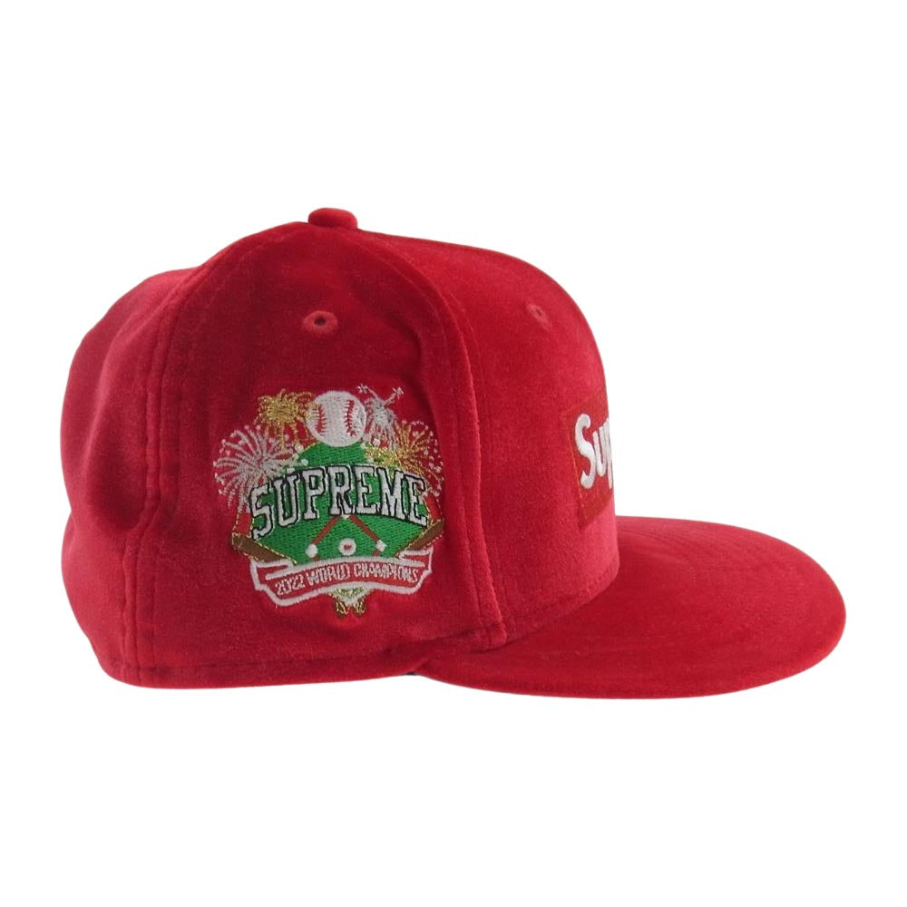 Supreme シュプリーム 22AW Velour Box Logo New Era Cap ベロア ボックスロゴ キャップ ニューエラ レッド系 58.7cm【新古品】【未使用】【中古】