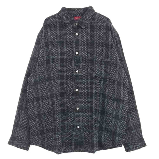 Supreme シュプリーム 23SS Basket Weave Plaid Shirt バスケット ウィーブ プレイド シャツ モスグリーン系 L【極上美品】【中古】