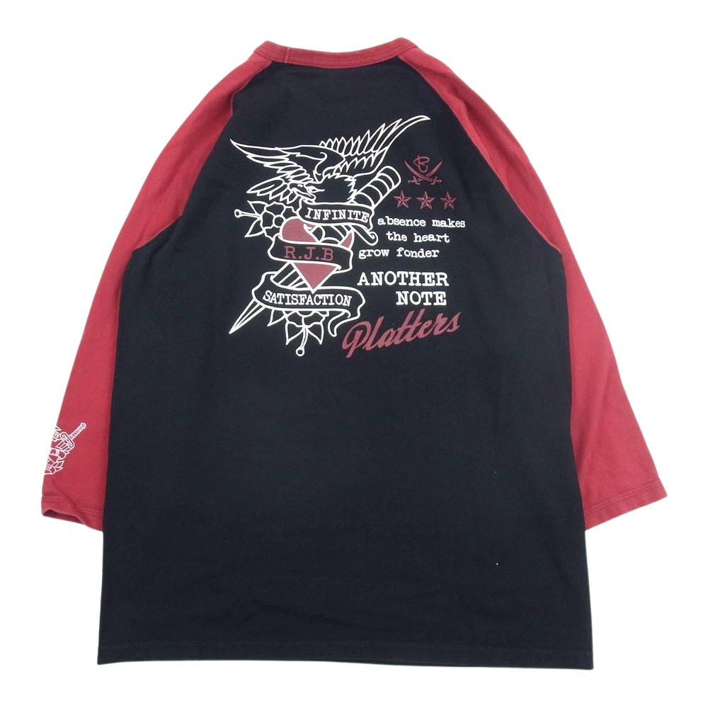 R.J.B アールジェイビー プリント ラグラン ベースボール Tシャツ カットソー ブラック系 40【中古】