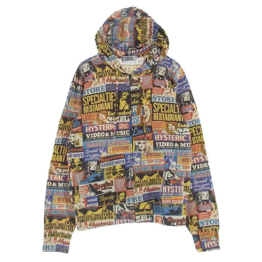HYSTERIC GLAMOUR ヒステリックグラマー 0221CF06 コミック柄 総柄 ジップ パーカー マルチカラー マルチカラー系 S【中古】