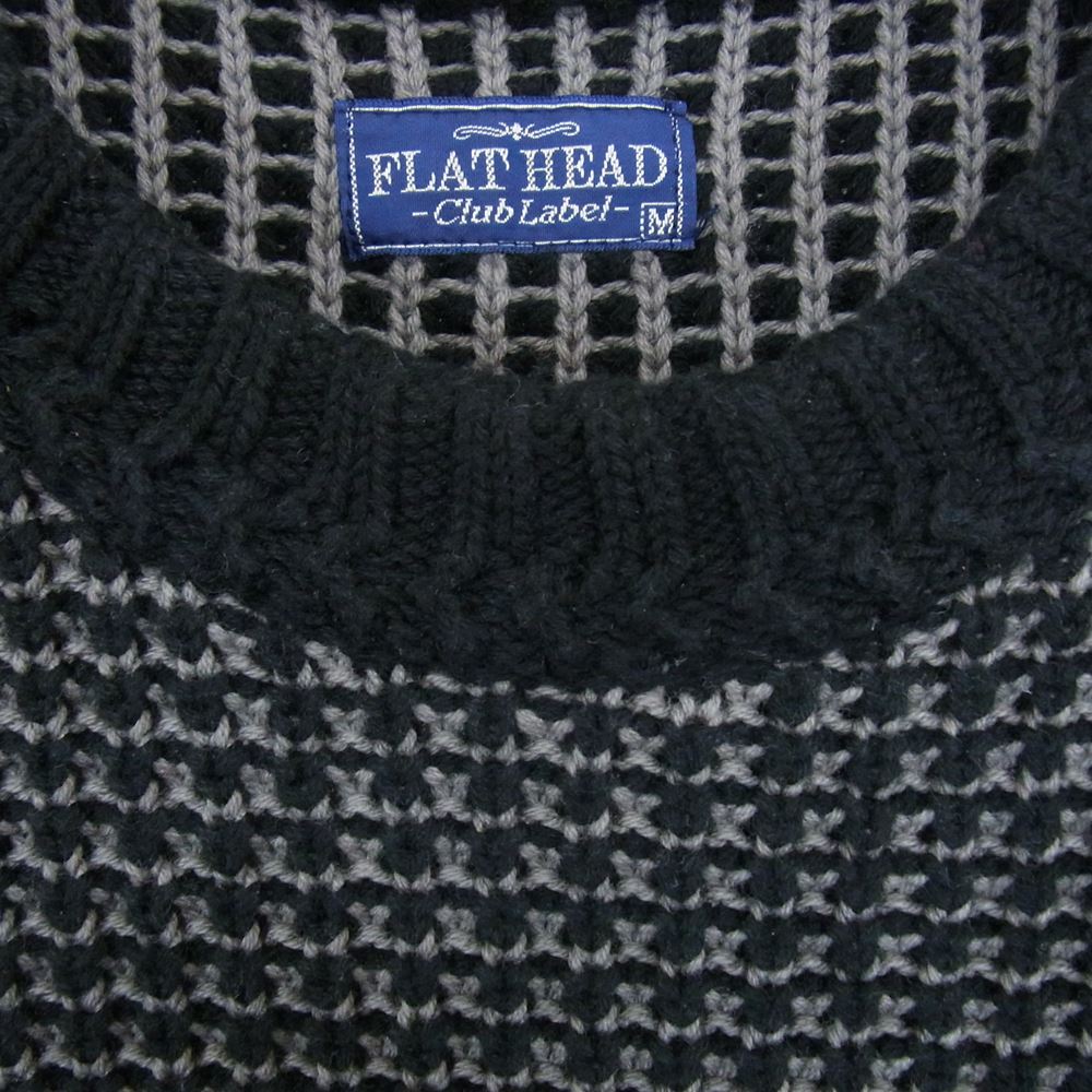 THE FLAT HEAD ザフラットヘッド コットン ニット クルー ネック ブラック系 M【中古】
