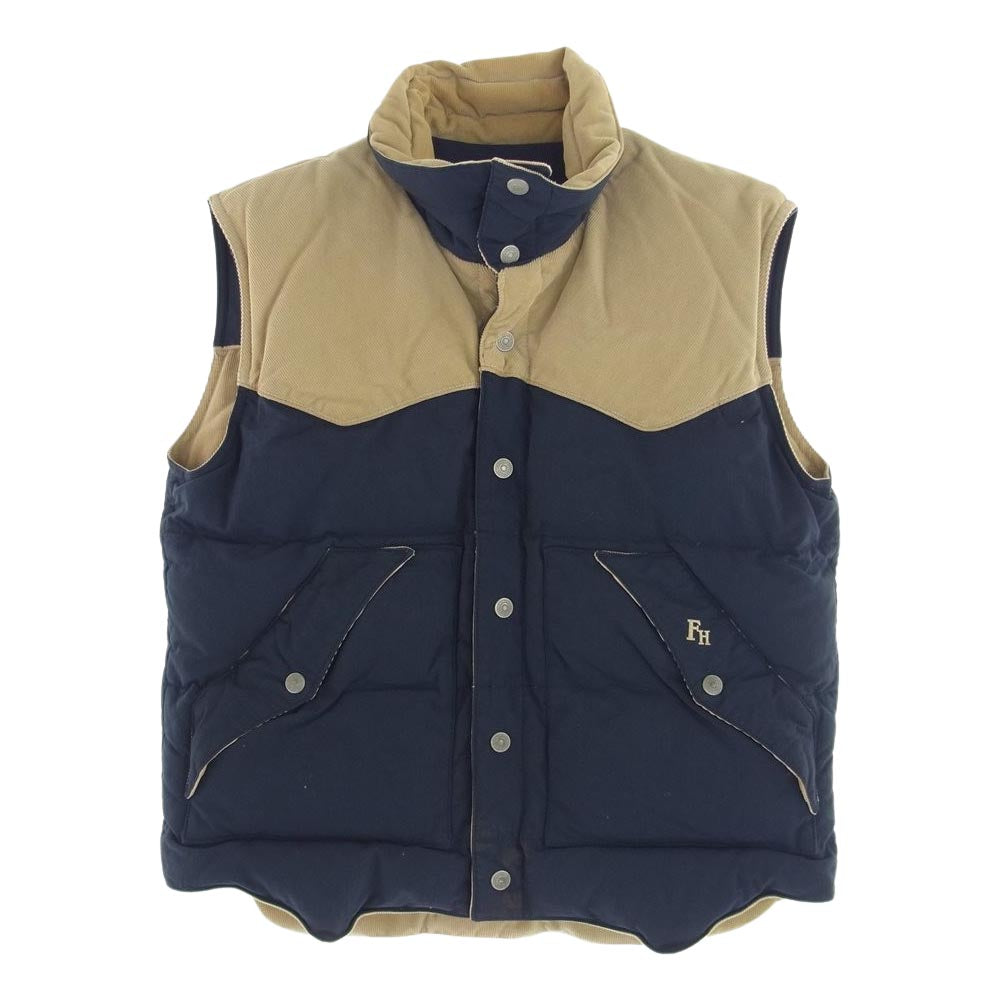 THE FLAT HEAD ザフラットヘッド コーデュロイ ダウン ベスト ネイビー系 ベージュ系 38【中古】