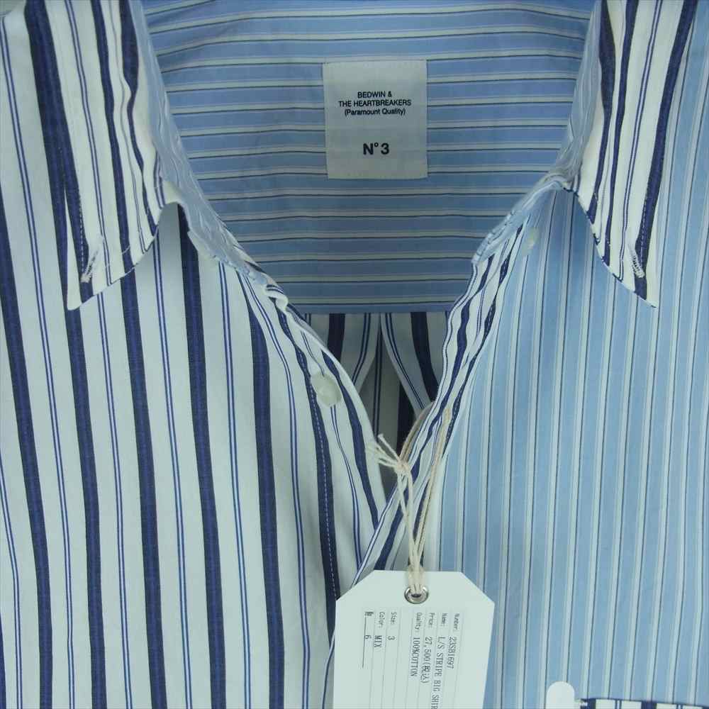ベドウィンアンドザハートブレイカーズ 23SS 23SB1697 L/S STRIPE BIG SHIRT EWAN 長袖 ストライプ シャツ ライトブルー系 3【極上美品】【中古】