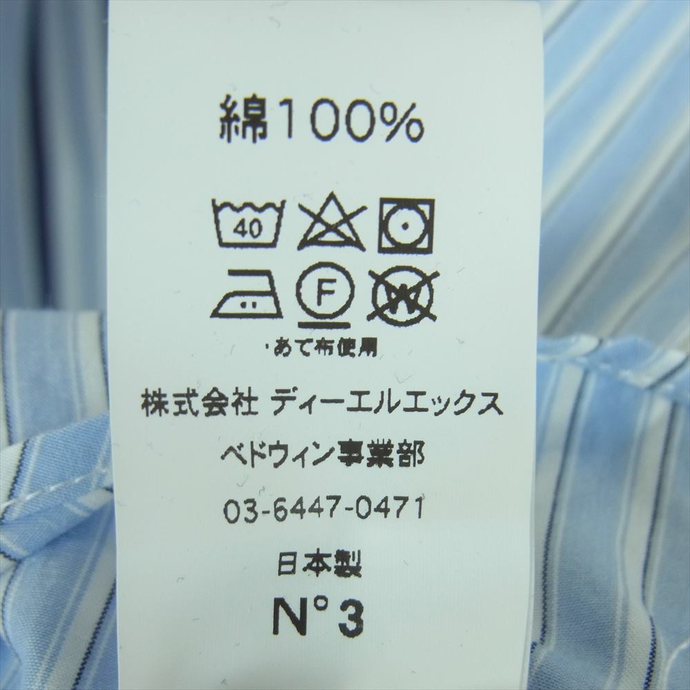 ベドウィンアンドザハートブレイカーズ 23SS 23SB1697 L/S STRIPE BIG SHIRT EWAN 長袖 ストライプ シャツ ライトブルー系 3【極上美品】【中古】